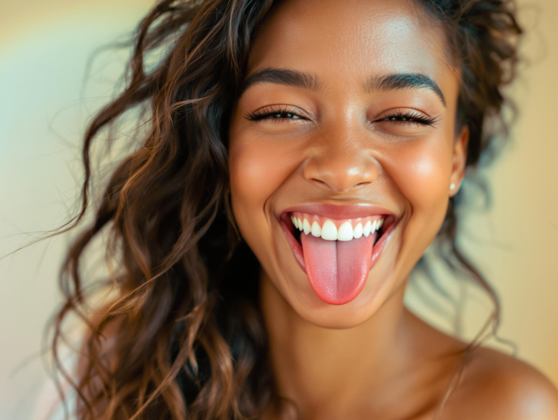 자신있게 건강한 혀 내밀고 있는 사진