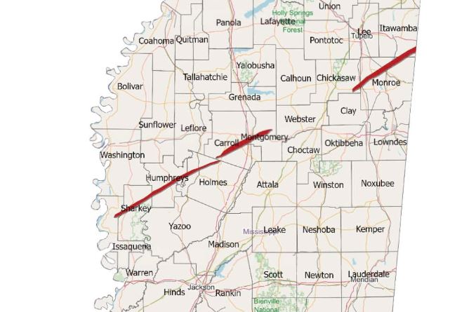 이번 미시시피 토네이도의 이동경로