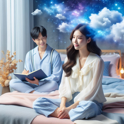 두 사람이 함께 앉아 꿈을 나누고 있는 장면입니다.