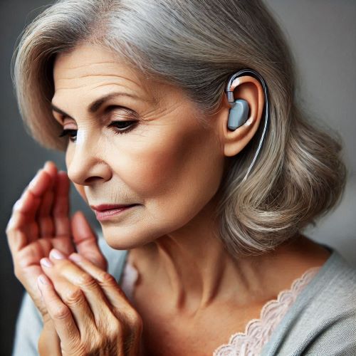 청력 저하로 인해 보청기를 끼고 있는 60대 여성