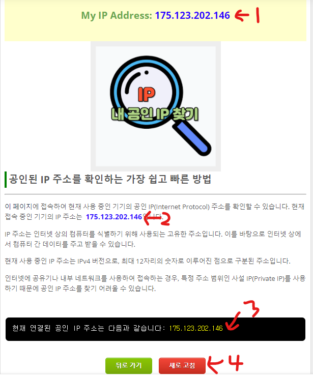 내 공인 IP 주소 확인 사이트