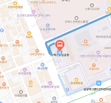 코엑스도심공항에서 인천공항 리무진 공항버스(6104번) 지도 위치