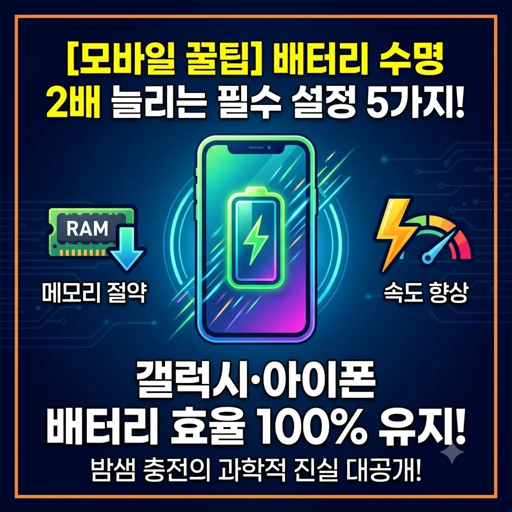 스마트폰 배터리 수명 늘리기 필수 설정 및 아이폰 갤럭시 배터리 효율 100퍼센트 유지 관리 대표 썸네일