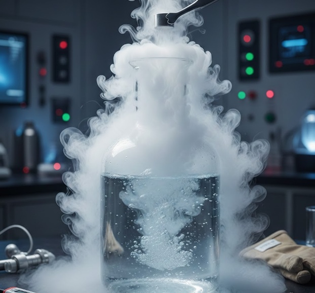 액체 질소가 담긴 통을 보여주는 사진