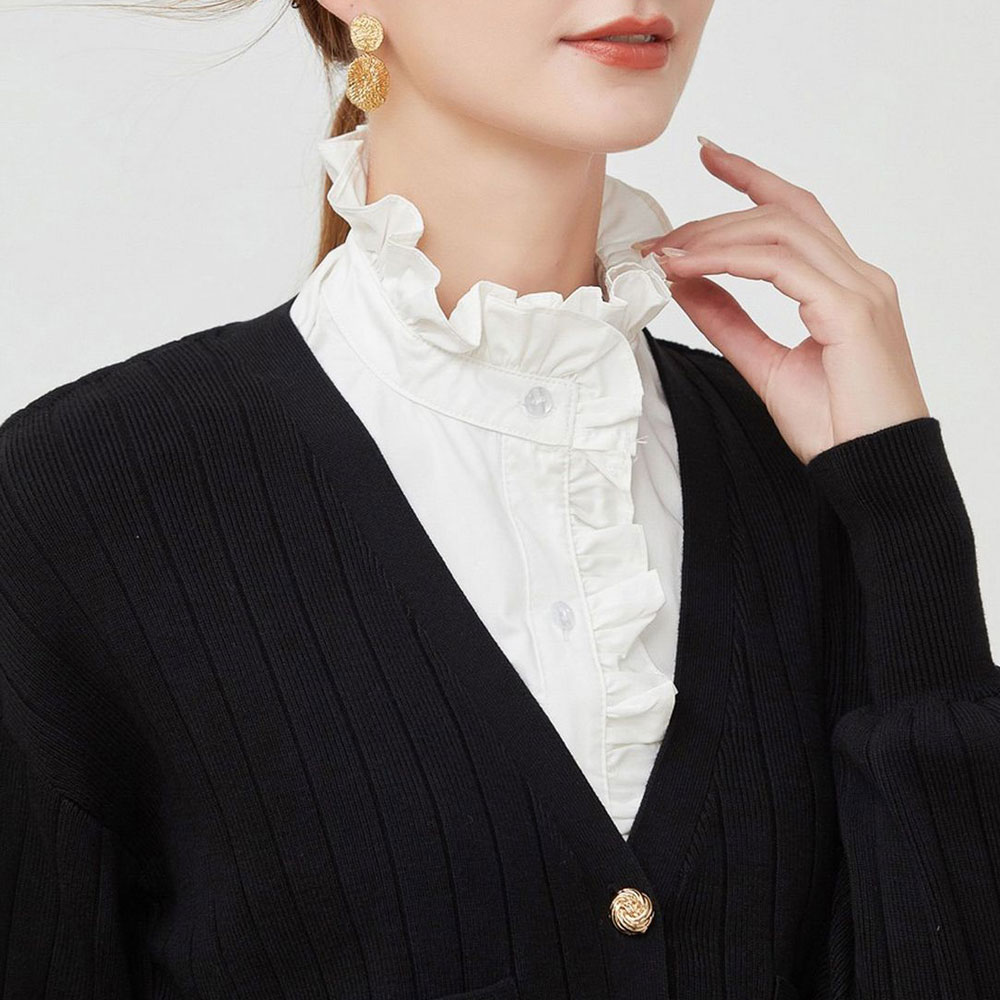 코튼 프릴 카라 페이크카라 하이넥 프릴블라우스 넥케이프 셔링