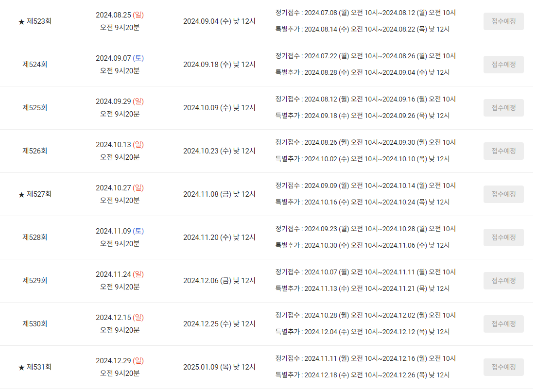 2024년 토익 시험일정