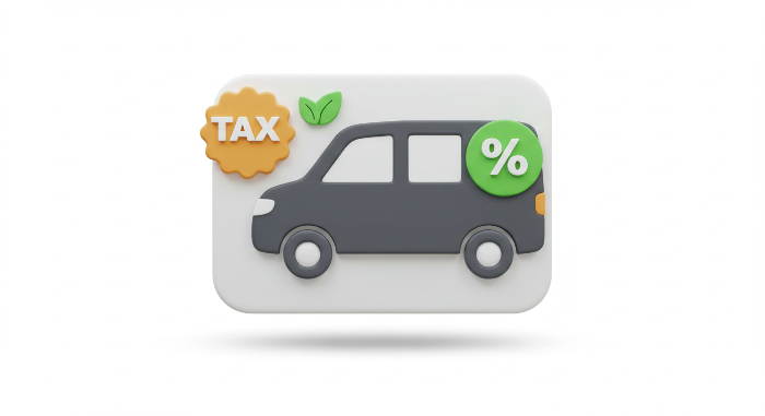 다자녀 가정을 위한 자동차 취득세 감면을 나타내는 3D 아이콘