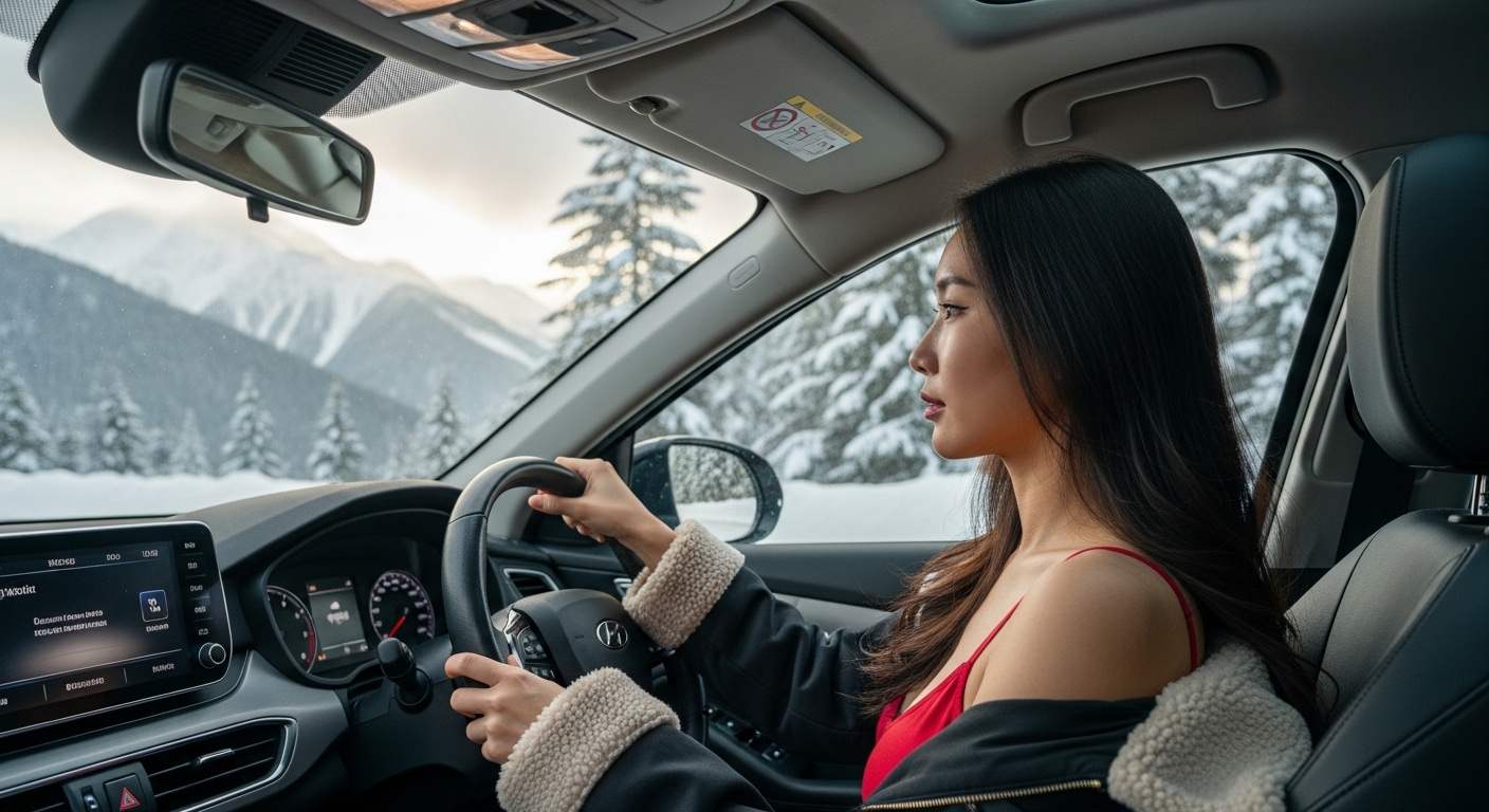눈길운전을 하는 여성