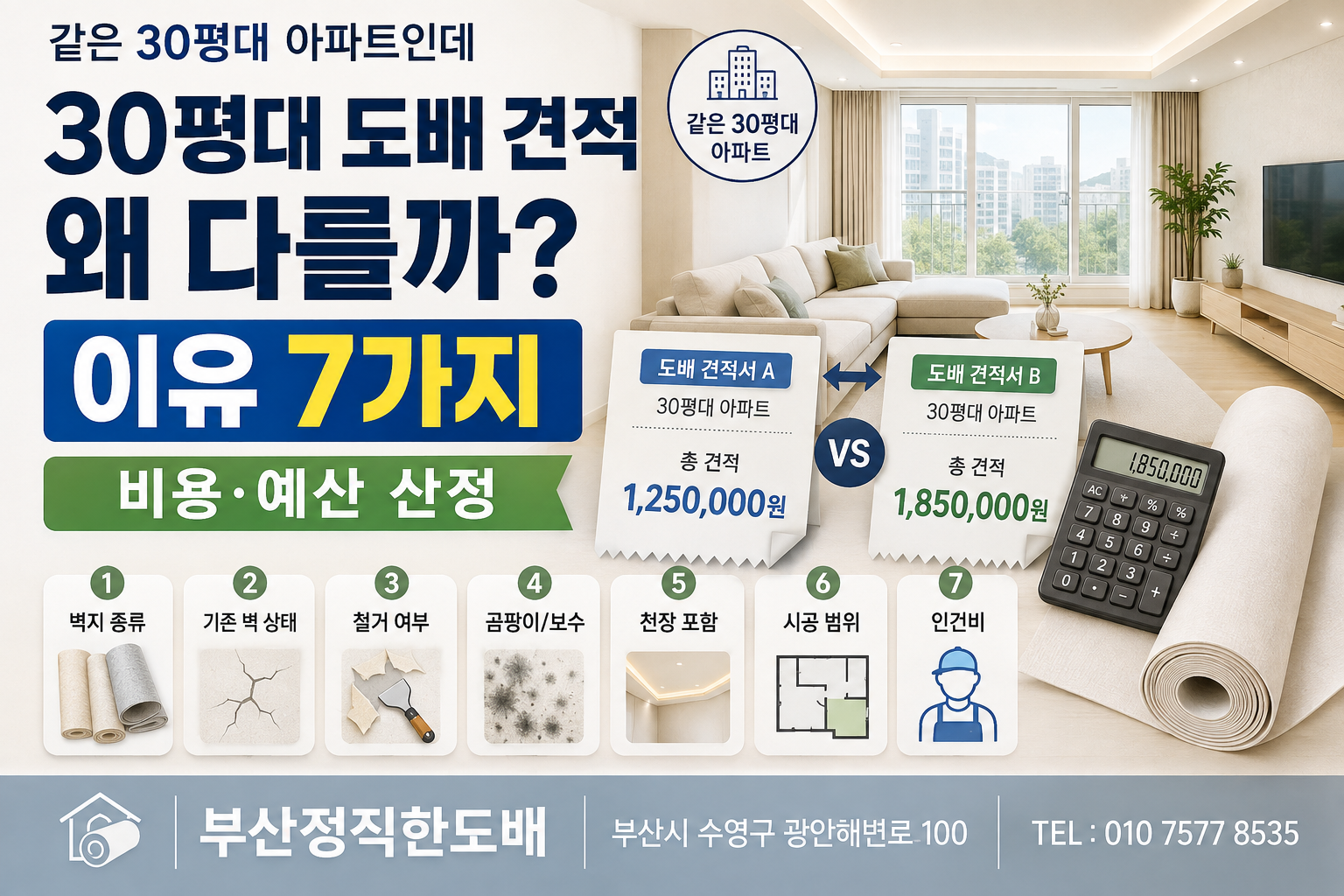 같은 30평대 아파트인데 도배 견적이 다른 이유 7가지｜비용 및 예산 산정