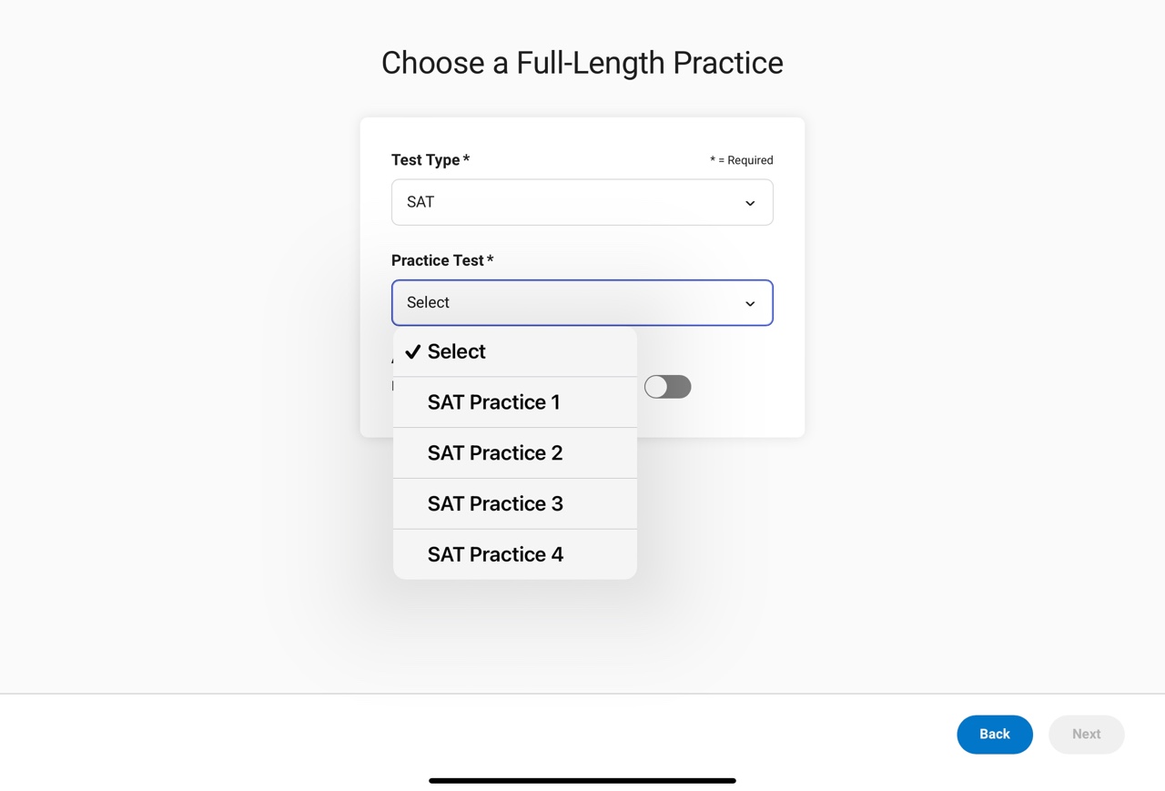 Digital SAT Bluebook - 모의고사 선택하는 장면의 이미지