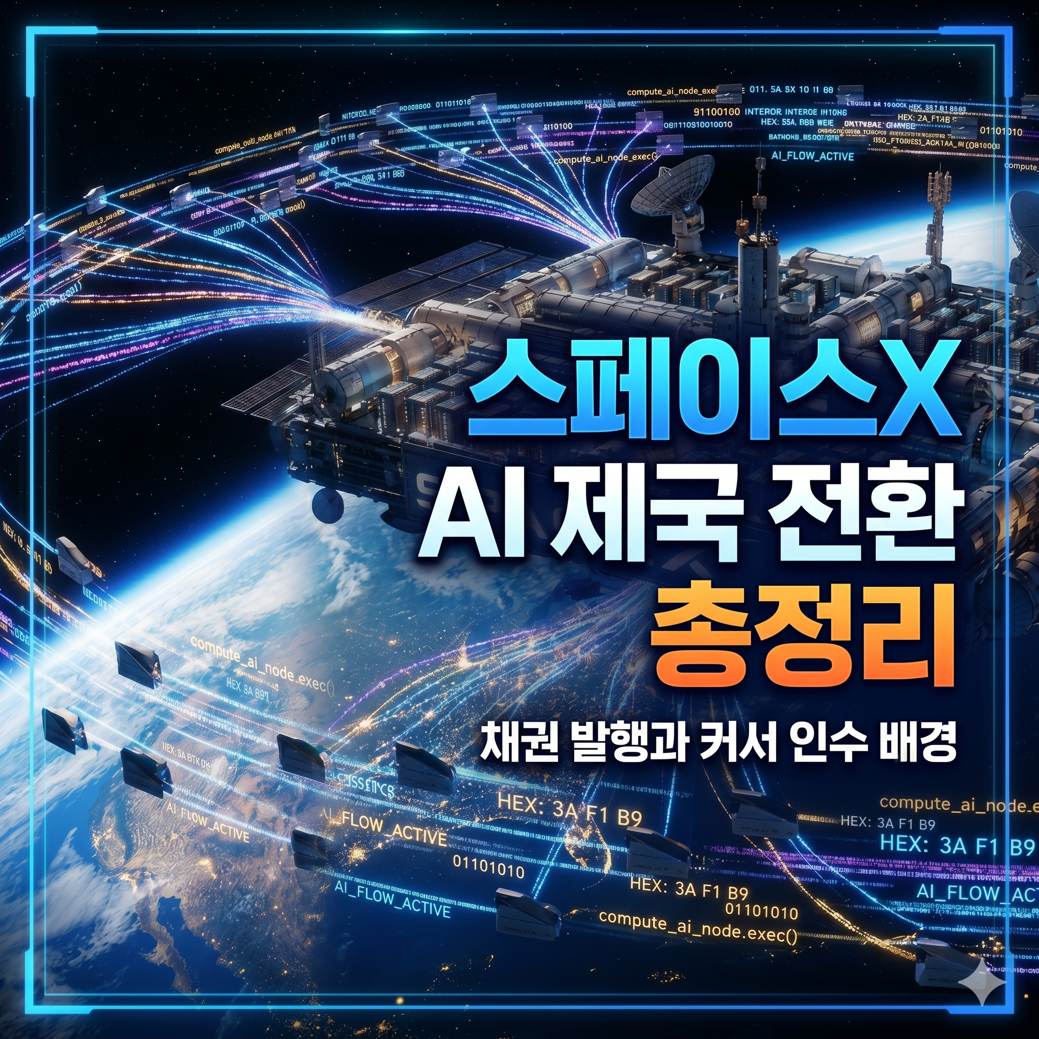스페이스X의 로고와 우주 배경이 어우러진 1080x1080 사이즈의 블로그 대표 썸네일 이미지