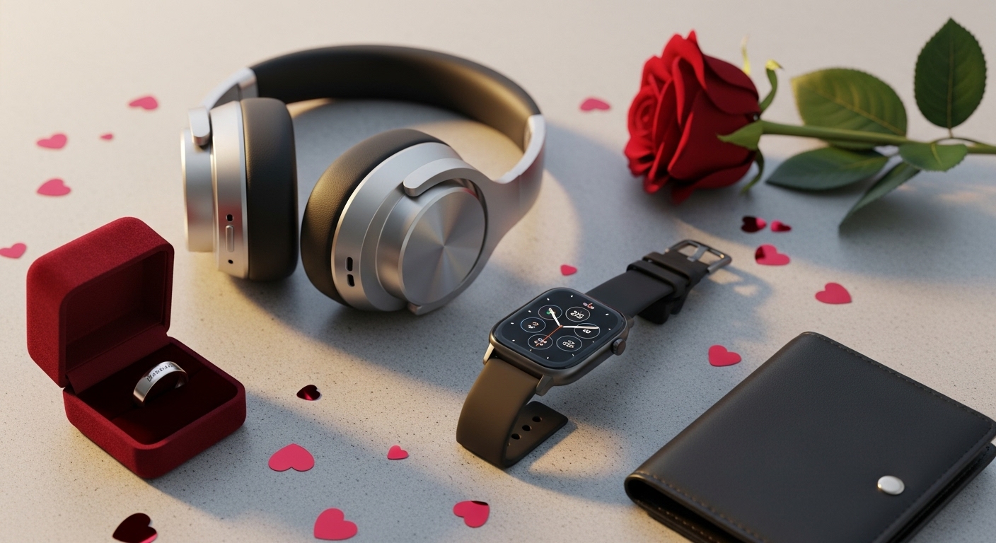 발렌타인데이 선물로 인기 있는 고가의 무선 헤드폰과 남성용 액세서리