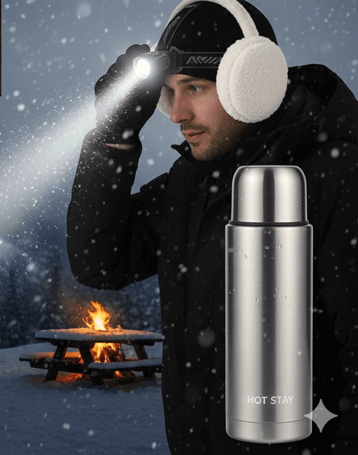 일출 여행 보온 용품인 목도리, 장갑, 핫팩, 보온병 사진