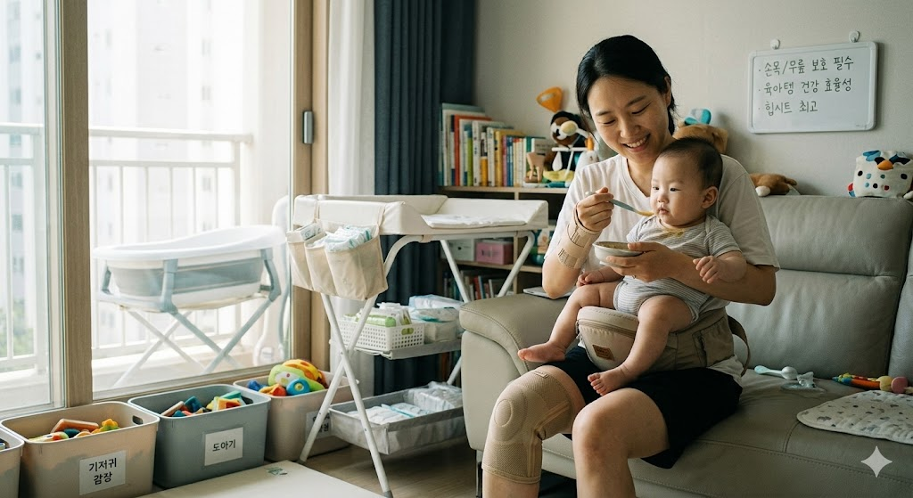 산후 조리 시기 손목과 무릎 관절을 보호하고 육아 효율을 높여준 필수 보조 도구 사용 경험 및 건강 효율성 분석 가이드