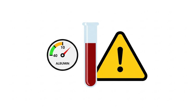 알부민 수치와 주의가 필요함을 상징하는 경고 이미지