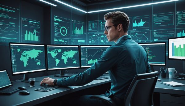 사이버평판관리자가 디지털 데이터를 분석하고 있다.