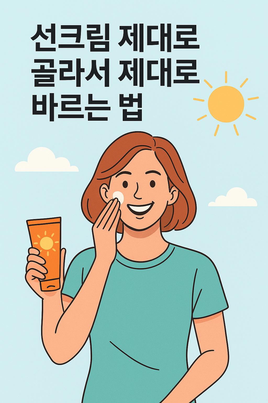 나에게 맞는 선크림을 제대로 골라서 사용하자는 이미지 만화체 그림