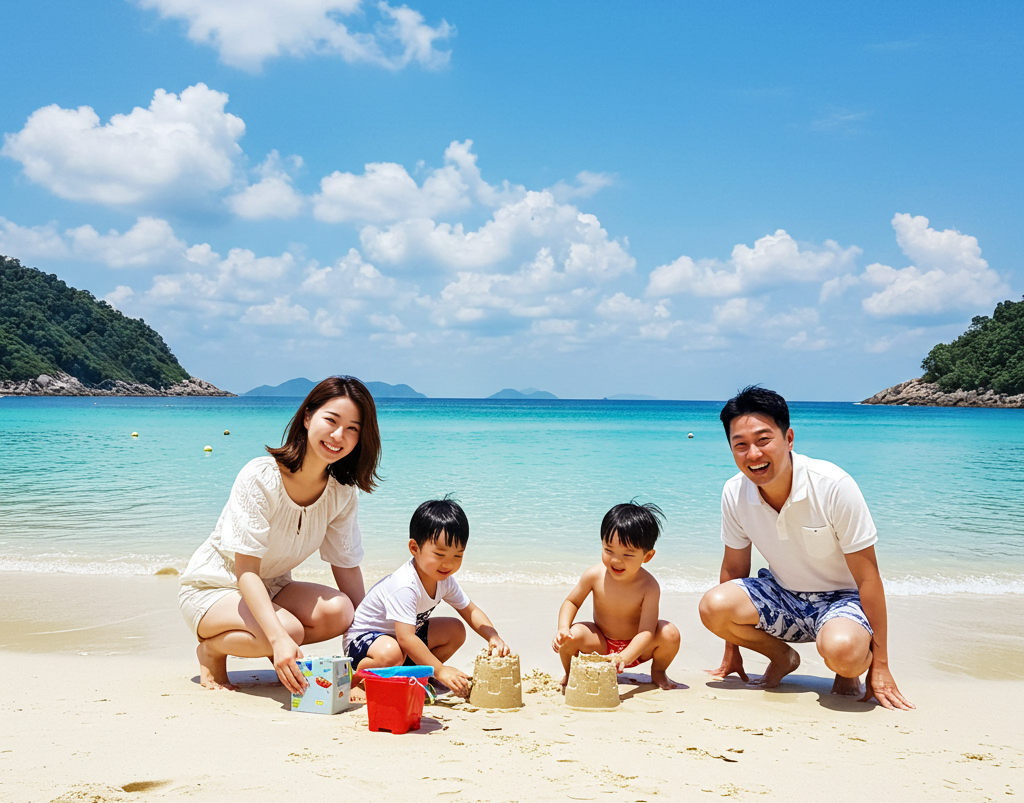 모래놀이중인 가족 생성이미지