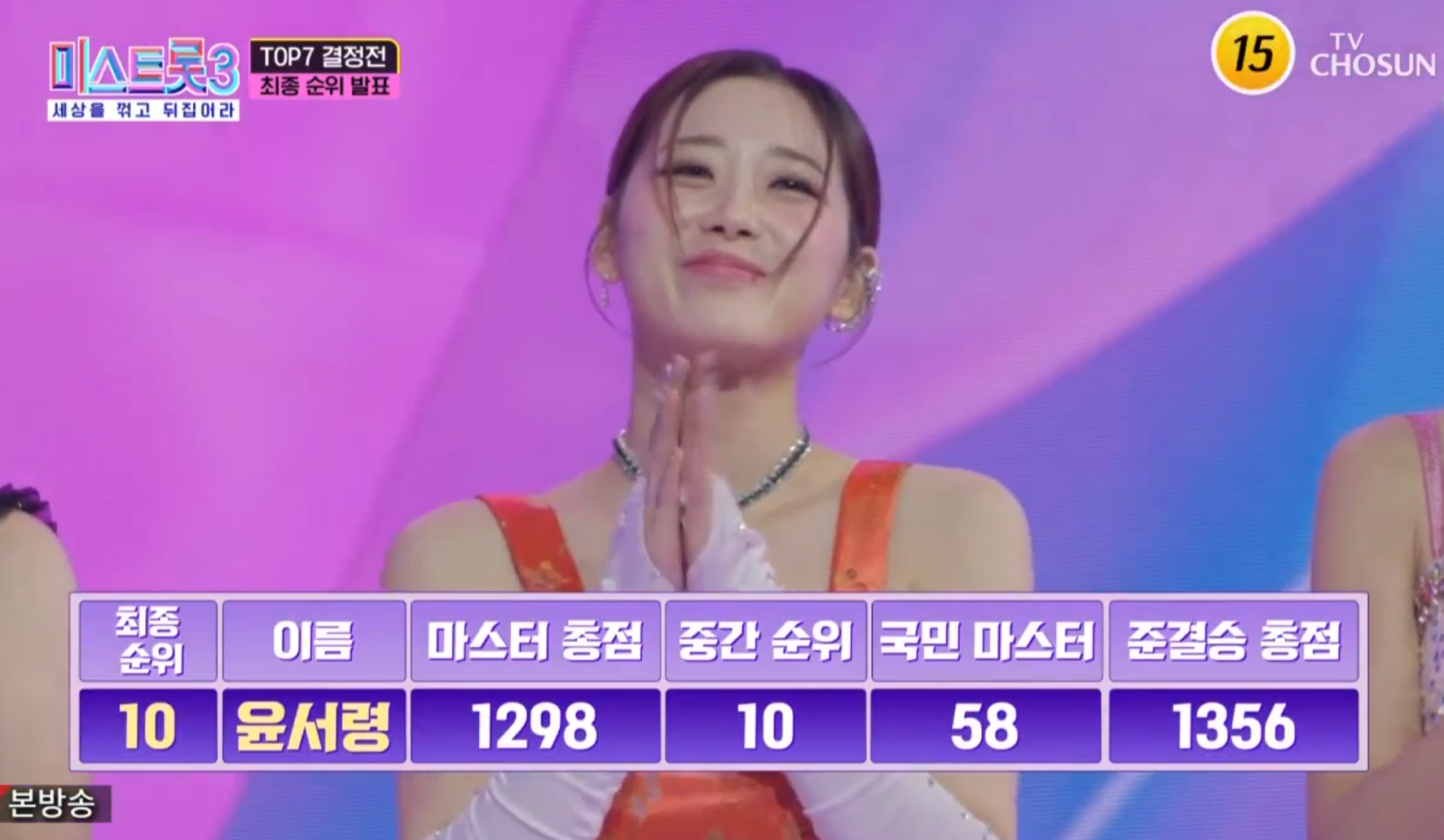 미스트롯3 11회 탑7&amp;#44; 10위에 윤서령