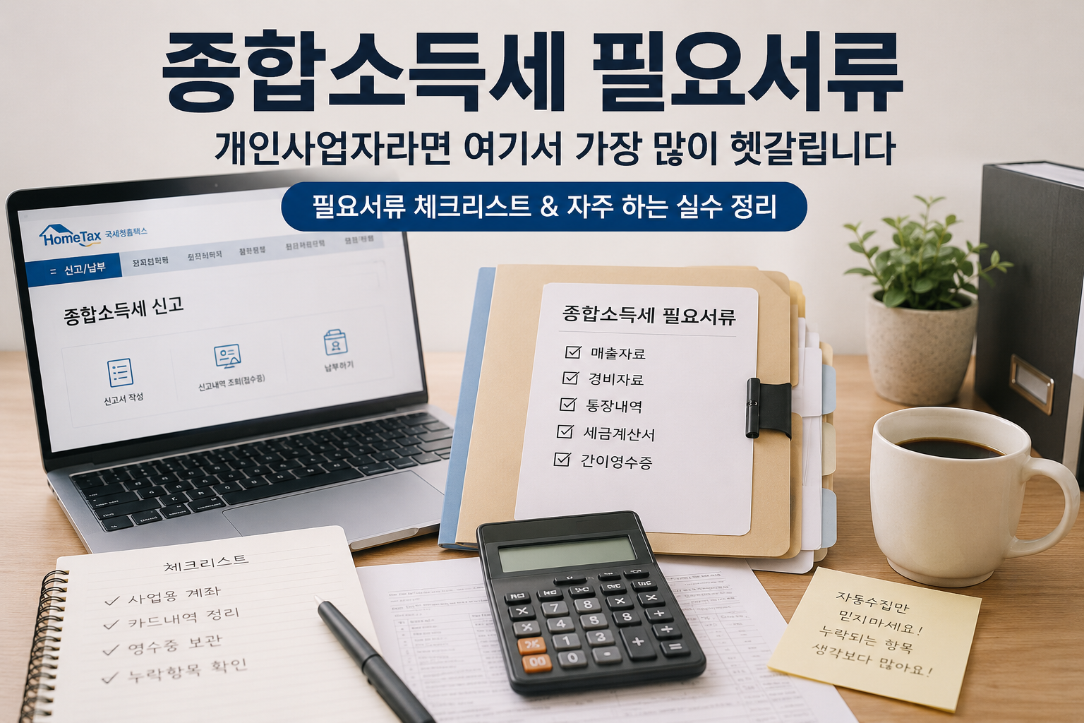 종합소득세 필요서류를 정리하는 개인사업자 홈택스 신고 준비 이미지