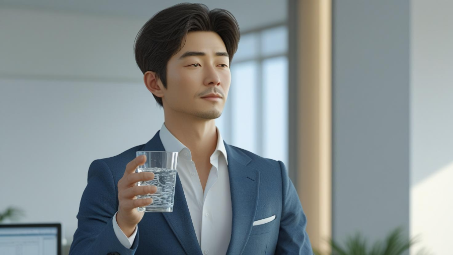 직장인의 평일 기준으로 12시 첫 식사, 20시 마지막 식사, 공복 수분 섭취·가벼운 운동·수면 스케줄을 결합한 16:8 타임테이블