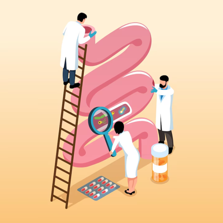 대장을 살펴보고 있는 의사들을 표현한 인포그래픽