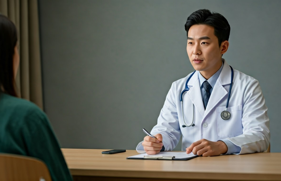 여성 환자를 상담하는 남자 의사