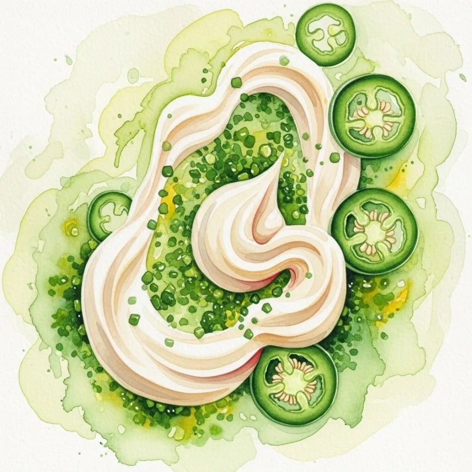 마요네즈와 할라피뇨가 조화롭게 섞이는 모습