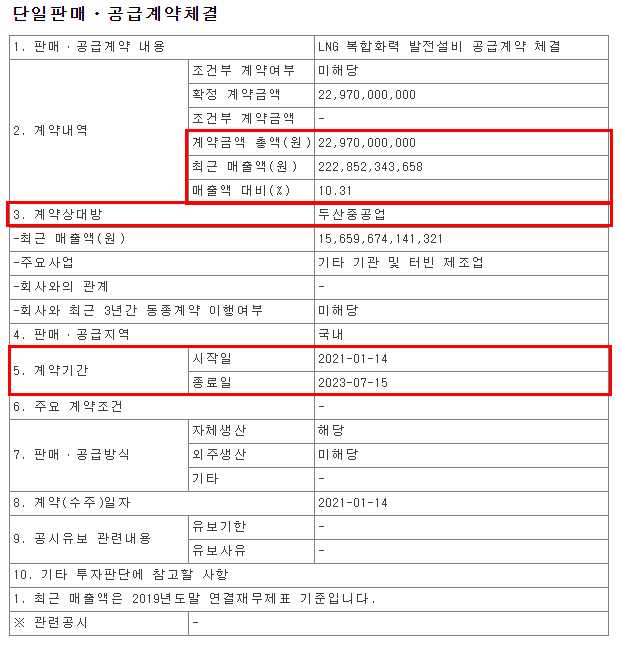 단일판매 공급계약 공시