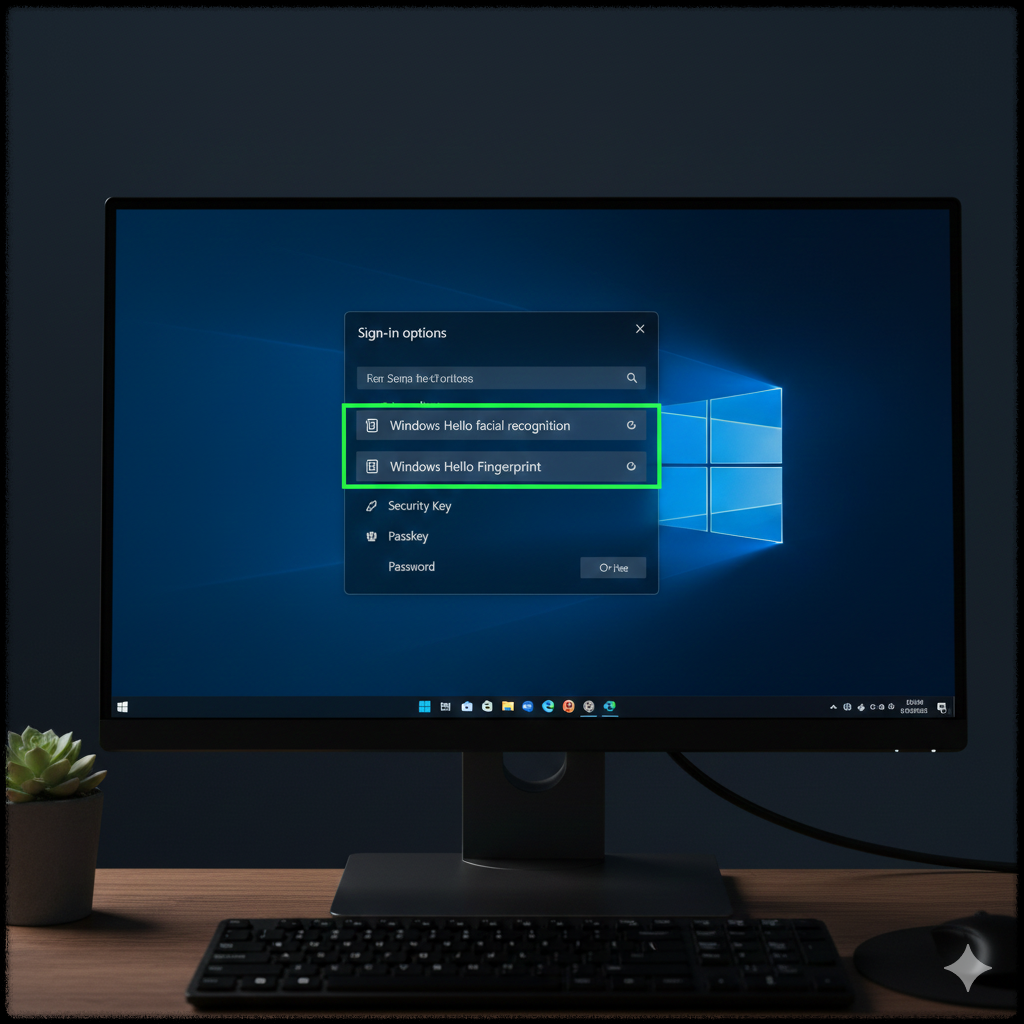윈도우 11에서 Windows Hello 생체 인식 보안을 강조한 설정 화면