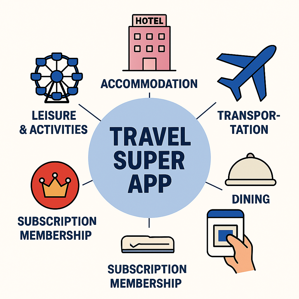 여행 앱들의 슈퍼앱 전략을 방사형으로 나타낸 이미지