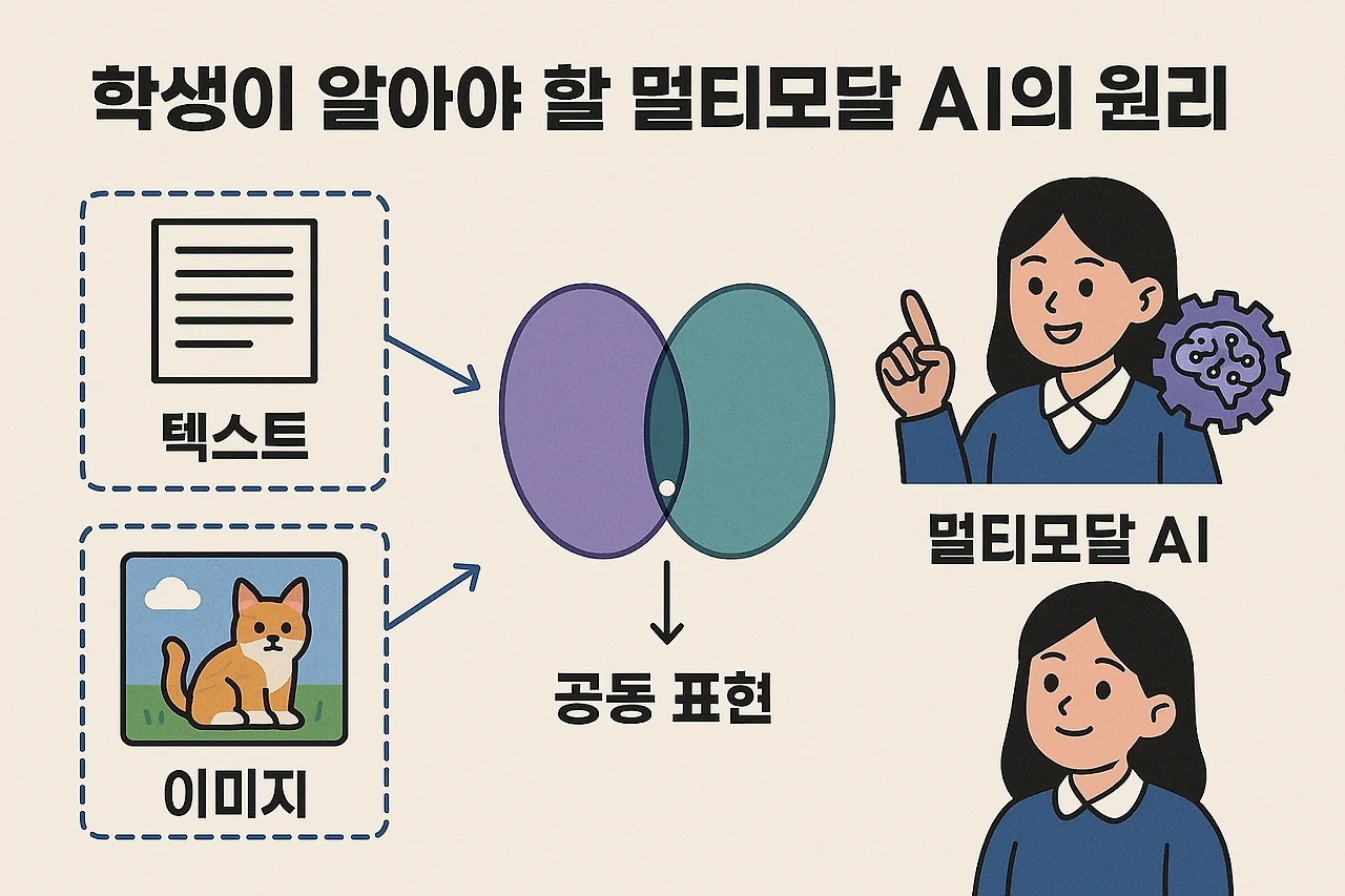 학생이 알아야 할 멀티모달 AI 원리를 설명하는 이미지