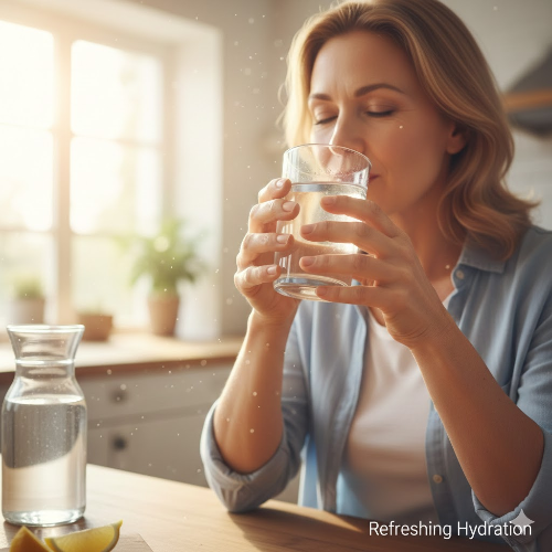 깨끗한 물 한 잔을 마시는 모습