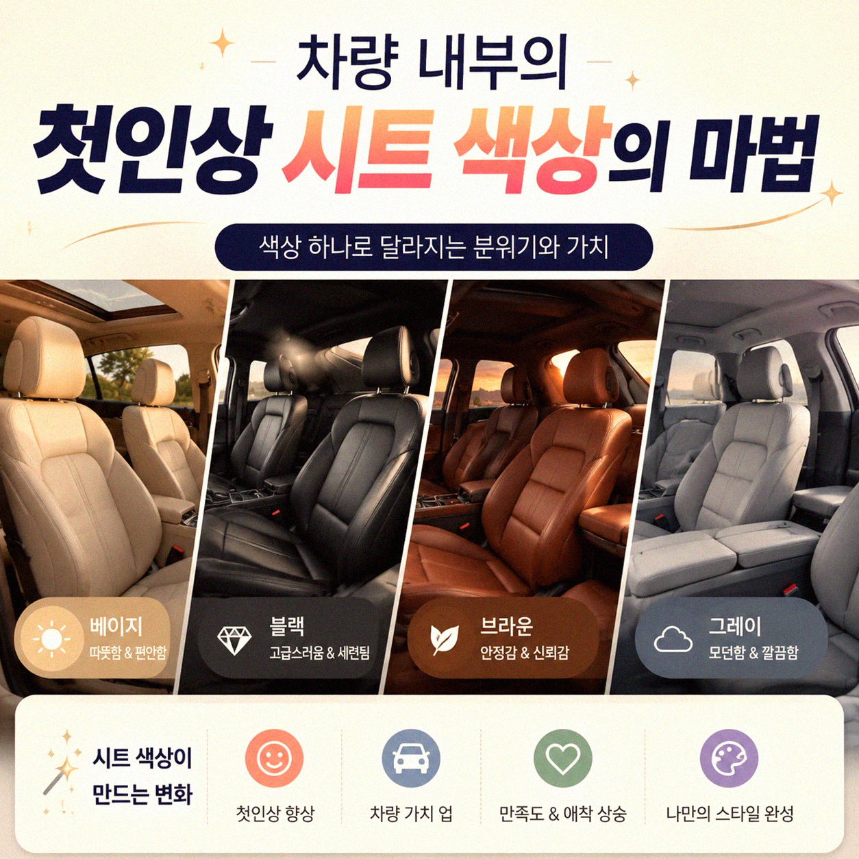 차량 실내 분위기 바꾸는 시트 색상 효과 비교