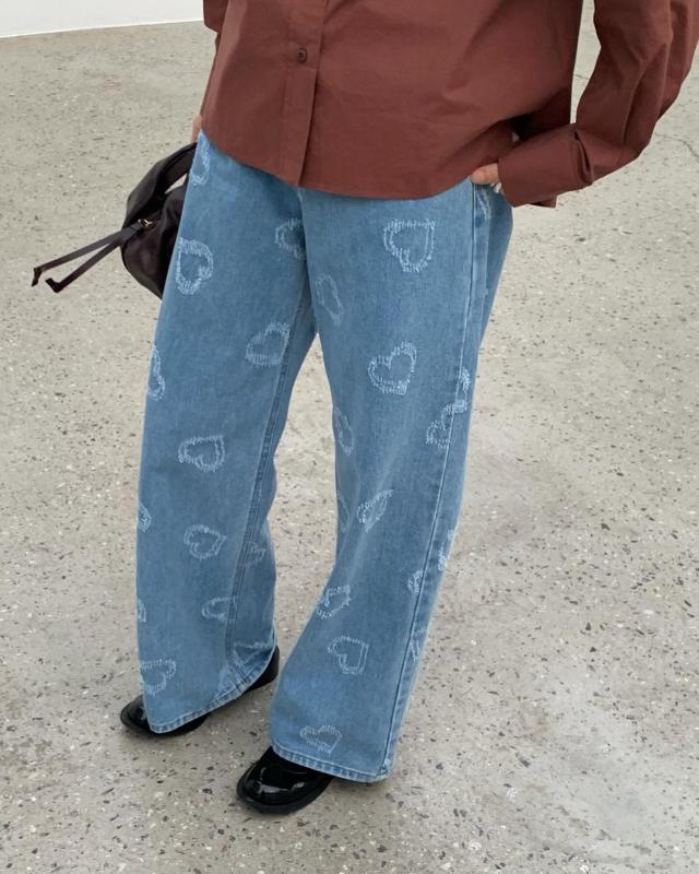 24ss 하트펀칭 데님pt 와이드데님