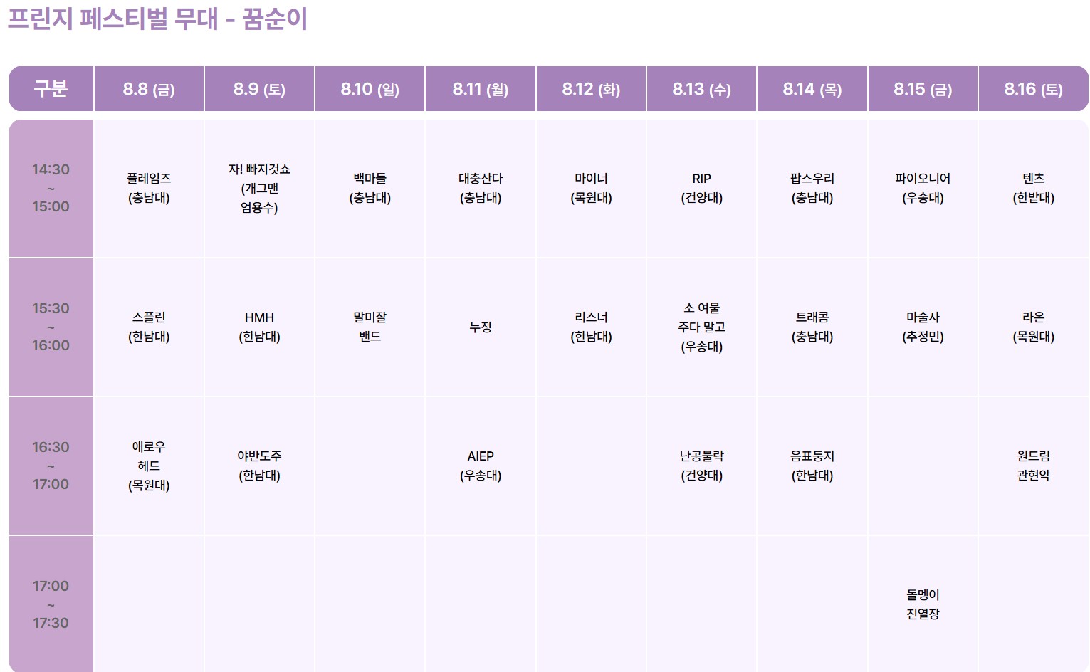 2025 대전0시축제 기간 및 프로그램 일정