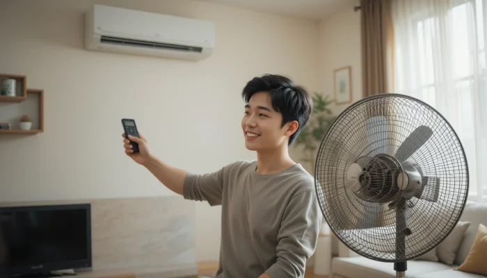 에어컨과 선풍기를 함께 사용하는 모습