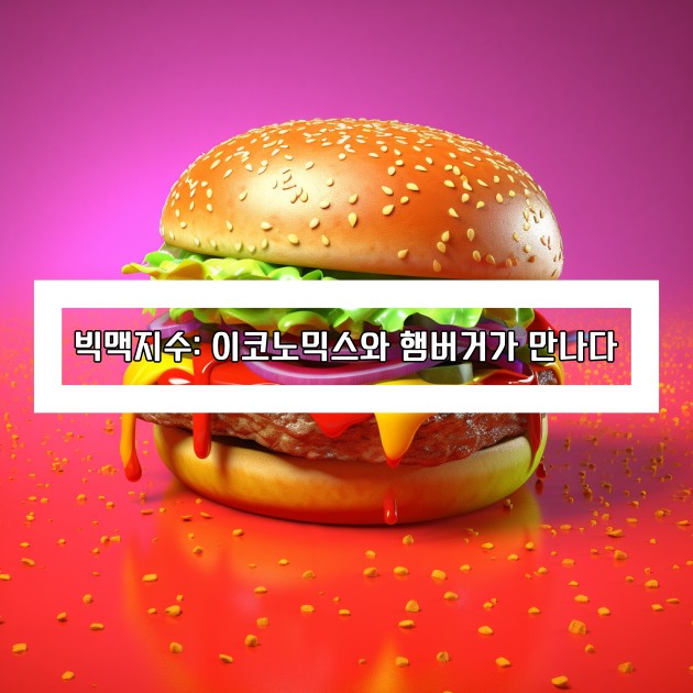 &quot;빅맥지수: 이코노믹스와 햄버거가 만나다&quot; 타이틀과 이를 설명하기 위한 햄버거 그림