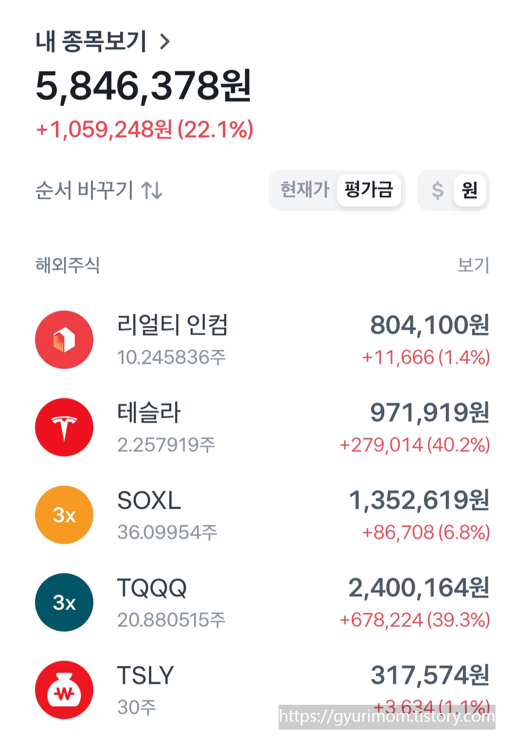 토스주식모으기 후기 TQQQ SOXL 리얼티인컴