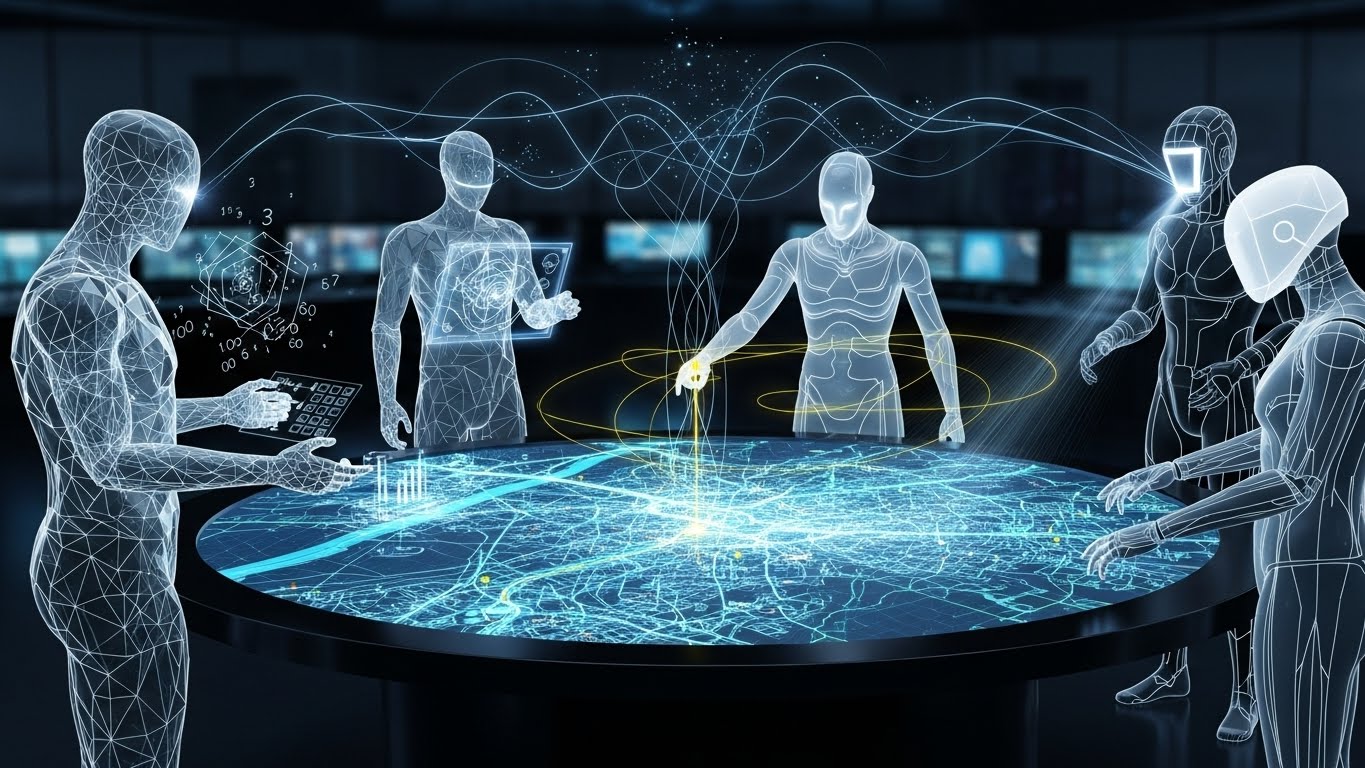 다양한 역할을 수행하는 여러 AI 에이전트들이 협업하여 결과물을 만들어내는 구조