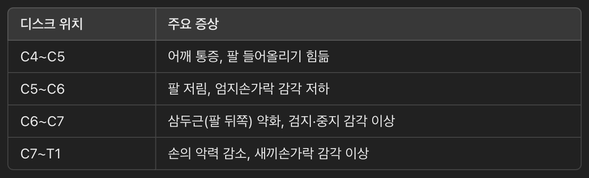 디스크 돌출 위치에 따른 증상 차이