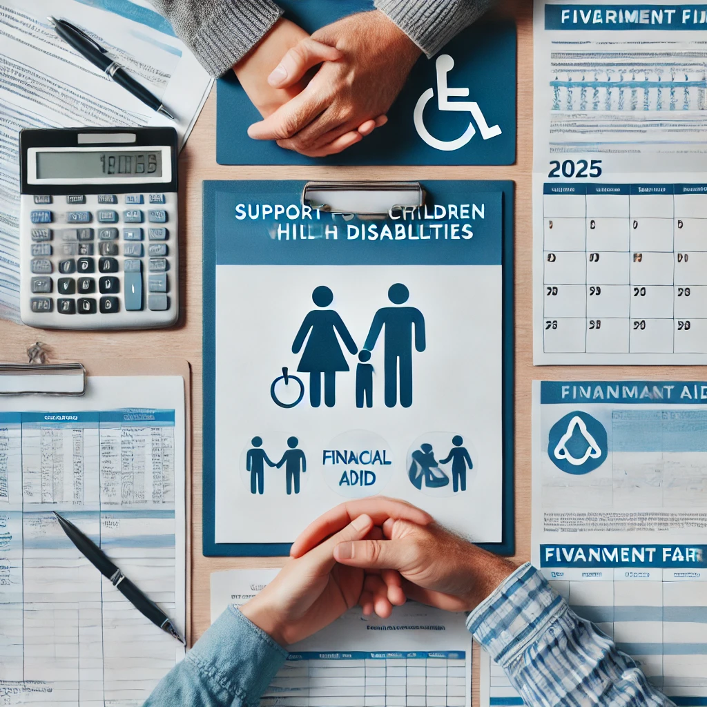 장애아동 가정 지원금에 대한 일러스트로 신청 방법부터 지급 일정까지 보여주고 있다
