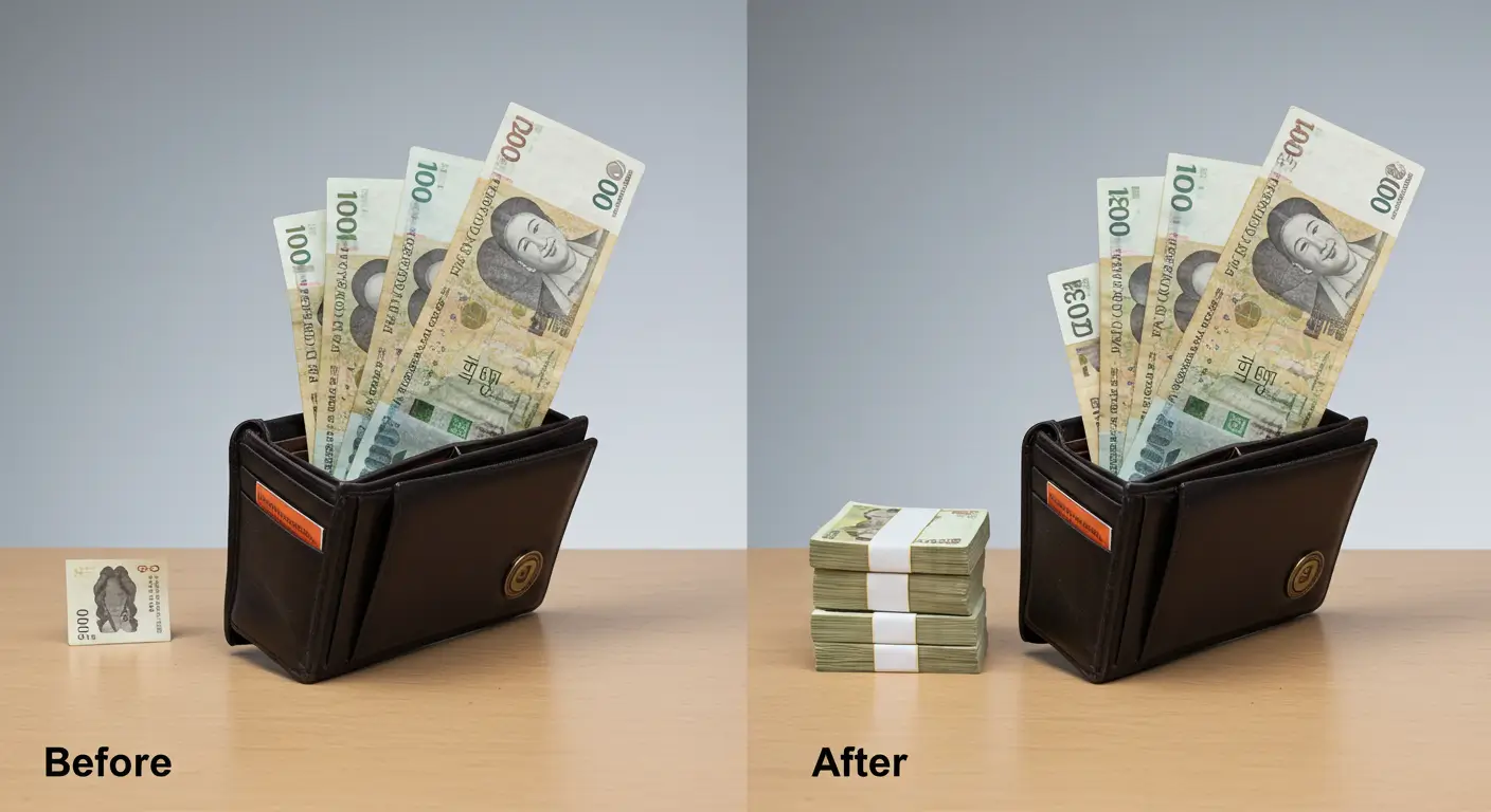 1금융권에서 저축은행으로 대환대출 시, 늘어난 월 이자 지출과 확보된 추가 자금을 비교하는 이미지