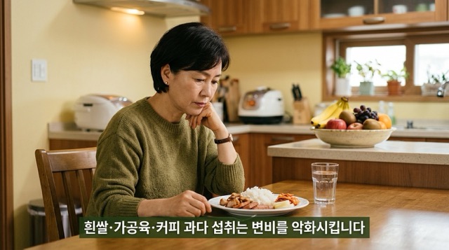 변비 악화 정제탄수화물 붉은육류 커피 알코올 주의사항