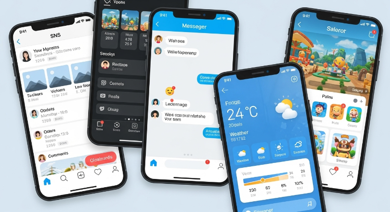  SNS 앱&amp;#44; 메신저&amp;#44; 날씨 위젯&amp;#44; 게임 등