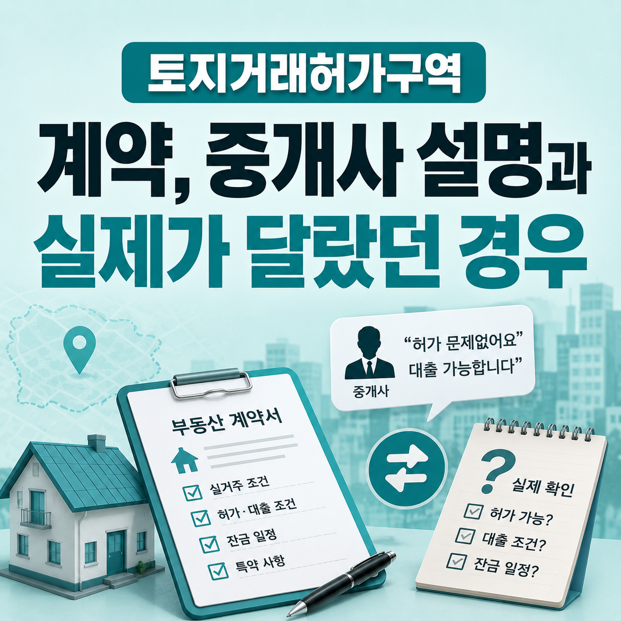 토지거래허가구역 계약 전 중개사 설명을 다시 확인하는 모습