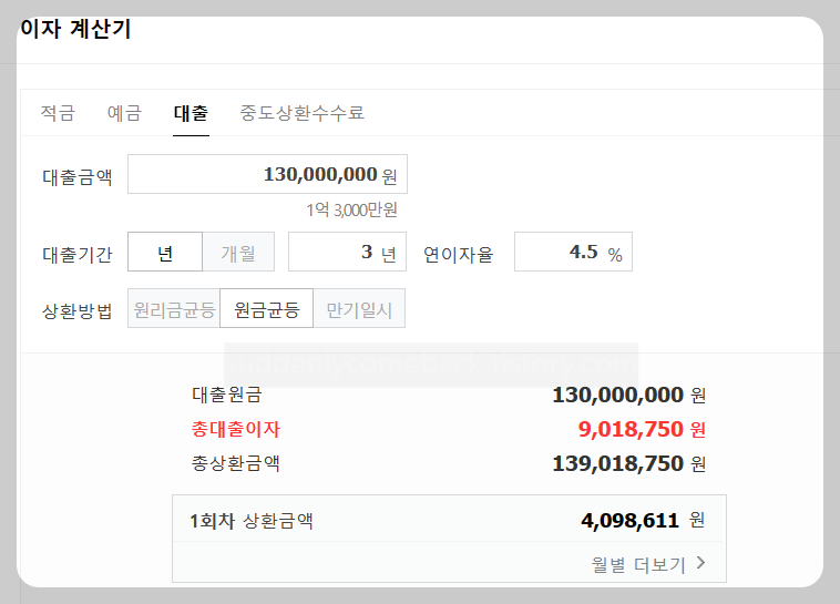 원금균등상환-계산기-네이버