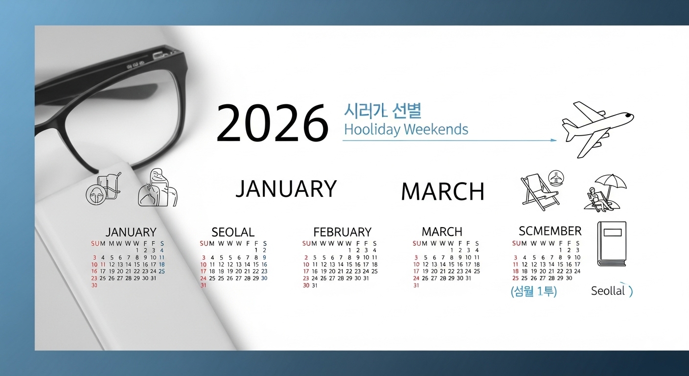 2026년 1분기 달력에 설날과 삼일절 연휴가 푸른색으로 표시되어 있음