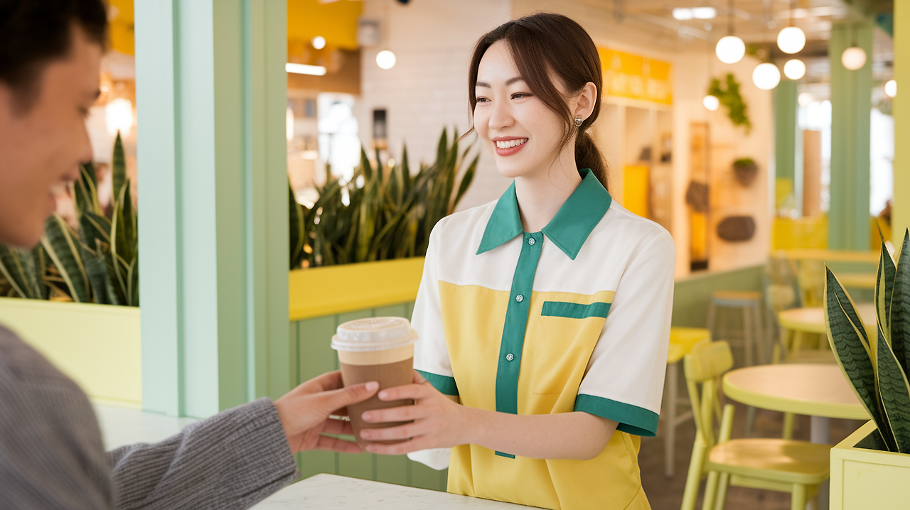 알바하는 젊은 동양인 여성