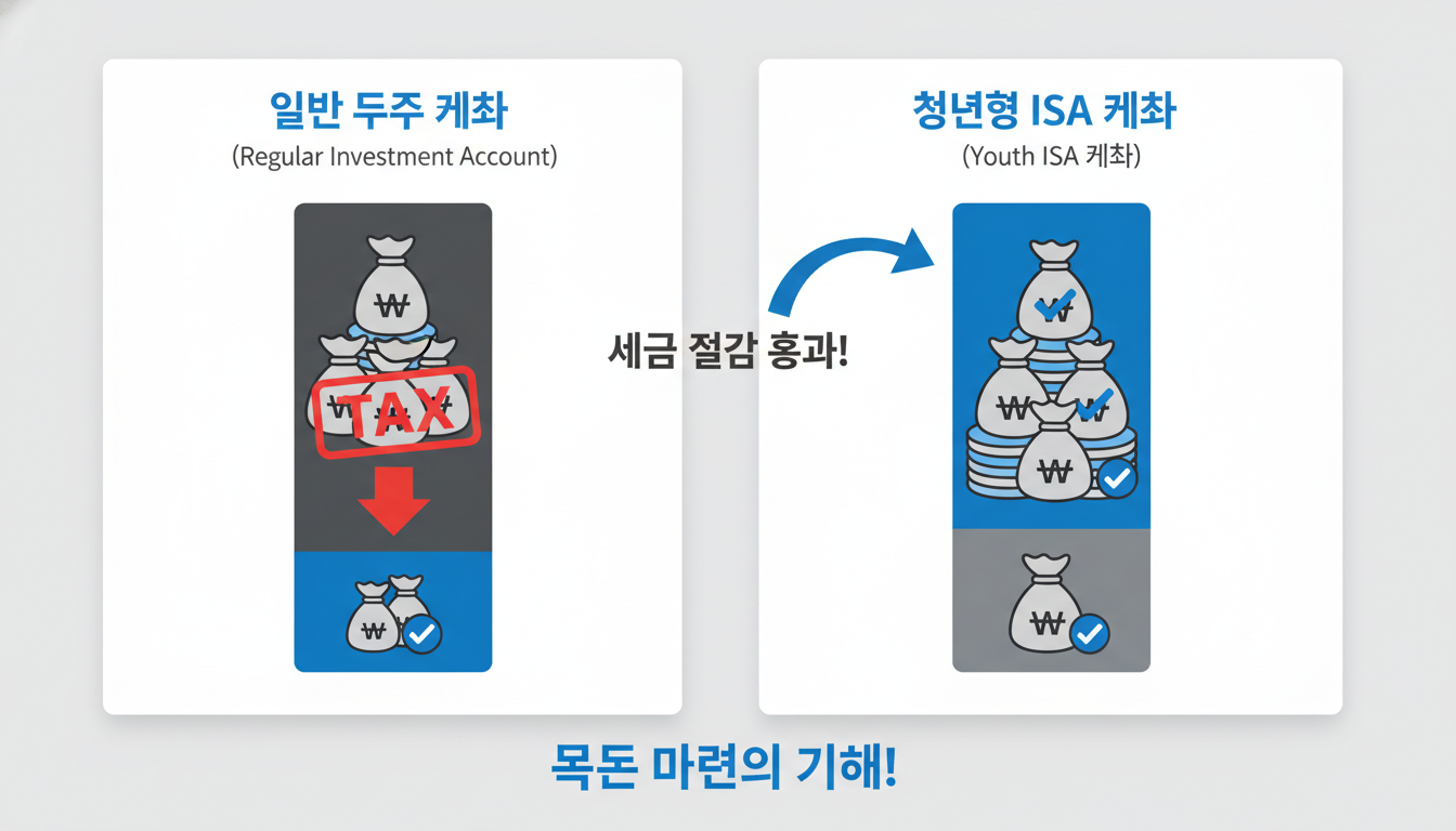 일반 계좌와 청년형 ISA 계좌의 세금 절감 효과를 비교한 차트